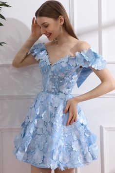 Indulge in the luxurious and exclusive style of our Off the Shoulder Floral Embroidery Sky Blue Mini Dress. The delicate floral embroidery adds a touch of sophistication, while the off the shoulder design exudes elegance. With its sky blue hue, this dress is perfect for any occasion. Elevate your wardrobe with this must-have piece. Bust and Skirt with full lining. 100% Polyester 100% Recycled polyester lining Concealed zip at center back Imported Embroidery Sky, Color Floor, Elegant Mini Dress, Floral Pattern Dress, Crochet Dresses, Fabric Accessories, Blue Mini Dress, Shoulder Design, Pitcairn Islands