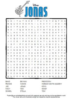 the word search page for jonas from disney's frozen water adventure is shown in this image