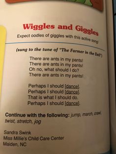 an open children's book about wiggles and giggles