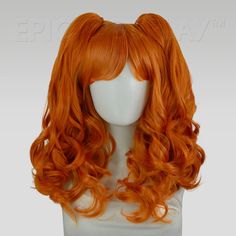 Maia - Autumn Orange Curly Cosplay Wig Set Orange Curly Wig, Fem Cosplay, Orange Wigs, Orange Wig, Fluffy Curls, Colorful Wigs, Yellow Hair Color, Voluminous Ponytail, Pump Up The Volume