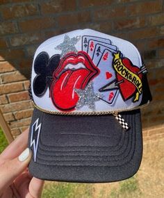 Who doesn't love rock n roll?? Check out this custom trucker hat, made to order just for you Festival Trucker Baseball Cap, Festival Trucker Hat With Flat Brim, Festival Trucker Cap With Flat Brim, Trucker Baseball Cap With Flat Brim For Festival, Trucker Hat With Flat Brim For Festivals, Trucker Flat Brim Baseball Cap For Festivals, Trucker Style Flat Brim Baseball Cap For Festivals, Festival Trucker Snapback Baseball Cap, Festival Trucker Hat 5-panel