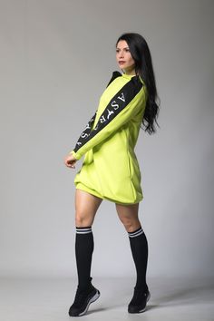 "Lime Green Sweatshirt, Sports Dress Sporty and casual, this Lime Green sweatshirt dress is a no-brainer if you want to hang out with your friends, go out for a movie or simply laze around the house. Made with 100% cotton, it's soft, comfortable, and just the perfect length. It features two pockets on either side and a turtle neck, which makes it perfect for autumn. Wear it with a pair of sneakers and you're good to go! 🌀 Materials & Care Cutton-100% Polyester elements Hand washes inside ou Spring Crew Neck Sweatshirt Dress, Casual Stretch Sweater Dress With High Neck, Casual High Neck Sweater Dress For Spring, Casual High Neck Sweater Dress With Stretch, Casual High Neck Stretch Sweater Dress, Sporty Long Sleeve Dress, Casual Green Stretch Sweater Dress, Casual High Neck Stretch Sweatshirt, Fall Streetwear Long Sleeve Dresses