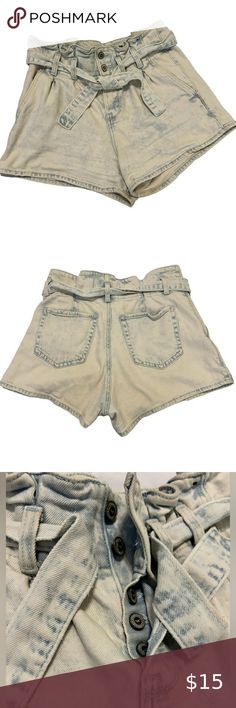 Hollister Ultra High Rise Mom Shorts 3” Retro Acid Wash Stretchy Belted S7 W28