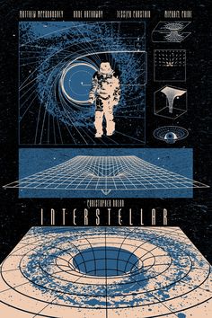 the poster for inter stellar is shown in blue and white