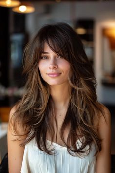 Long Hair With Side Part Bangs, Long Hair Side Fringe, Thinned Out Haircut Thick Hair, Long Haircut Side Part, Heavy Bangs Long Hair, Long Layers With Side Bangs, Side Bangs With Layers