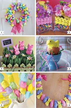 easter decorations and crafts are featured in this collage