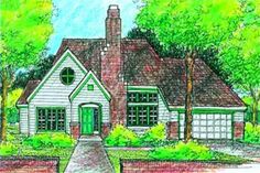 this is an artist's rendering of the front elevation of these country house plans