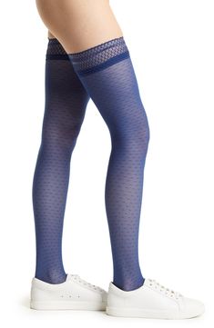 The reinforced sole of these patterned stockings stands up to wear with more rugged footwear as you stomp out your style statement. Polyamide/elastane Hand wash, dry flat Made in Italy Blue Nylon Tights, Blue Tight Nylon Tights, Tight Blue Nylon Tights, Stretch Nylon Knee-high Hosiery, Blue Stretch Knee-high Stockings, Stretchable Blue Knee-high Legwear, Nylon Thigh-high Socks, Stretch Nylon Thigh High Socks, Stretch Thigh High Nylon Socks