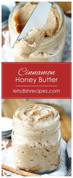 cinnamon honey butter in a glass jar with a spoon