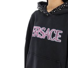 Find VERSACE Cotton Logo Sweatshirt on Editorialist. - Composition: 100% cotton - Long sleeves - Hood - Metal applications - Kangaroo pocket - Ribbed trims - Front logo detail - Machine wash (delicate) - Made in Portugal - Versace Hoodie, Chanel Camellia Flower, Chanel Camellia, Versace Logo, Versace Couture, Versace Brand, Lettering Logo, Jersey Sweatshirt, Logo Sweatshirt