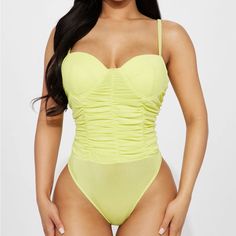 Keep It Spicy Bodysuit - Lime Color Size L (Runs A Little Big) Better Fit If You Have Good Chest Size And Hips 26+ Inches Pictures Taken From The Original Site @Fashionova.Com Credit Given Summer Club Bodysuit With Lined Body, Nylon One-piece Bodysuit With Lined Body, Summer Club Bodysuit In Flirty Style, Spring Nylon One-piece Bodysuit, Spring One-piece Nylon Bodysuit, Flirty Fitted Beach Bodysuit, Flirty Fitted Bodysuit For Beach, Nylon Underwire Bodysuit For Party, Fitted Flirty Beach Bodysuit