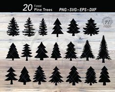 20 pine trees svt files for cutting, silhouettes and cut outs on wood