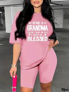 Bjux - Blessed Grandma Print Two-Piece Set: Short Sleeve Crew Neck T-Shirt and Matching Shorts - Chic Spring and Summer Outfits for Womens Casual Wear Blessed Grandma, Spring And Summer Outfits, Casual Wear Women, Hem Skirt, Womens Casual, Two Piece Outfit, Two Piece Sets, Neck T Shirt, Leopard Print