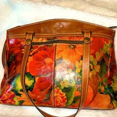 Beautiful Patricia Nash Flowered Poppy Tote. Very Good Condition. New Without Tag. Luxury Multicolor Floral Print Bags, Elegant Leather Shoulder Bag With Floral Print, Leather Tote Bag With Floral Print, Floral Print Leather Shoulder Bag, Leather Bag With Floral Print For Spring, Leather Bags With Floral Print For Shopping, Travel Floral Print Leather Shoulder Bag, Brown Leather Bag With Floral Print, Leather Floral Print Shoulder Bag For Travel