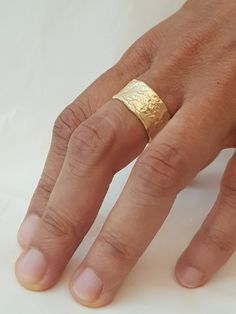 Hammered Open Ring For Promise, Fine Jewelry Engraved Wide Band Wedding Ring, Minimalist Engraved Wedding Ring With Wide Band, Hammered Yellow Gold Promise Jewelry, Engraved 14k Gold Wide Band Ring For Wedding, Promise Jewelry In Hammered Yellow Gold, Gold Hammered Promise Ring, Yellow Gold Wide Band Engraved Wedding Ring, Anniversary Rings With Decorative Wide Band