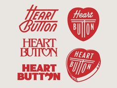 some type of heart stickers that are red and white with the words heart button on them