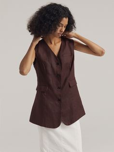 Buy Inexpensive Vests at Shopcozy online store, SPU: 449KVE96B314, Color: Coffee, Elasticity:No Elasticity, Activity:Commuting. Linen V-neck Outerwear For Work, Elegant Brown Linen Outerwear, Plain Vest, Types Of Coats, Coffee Sizes, Color Coffee, Long Vests, Vintage Casual, Neck Pattern