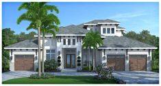 this is an artist's rendering of a house in the florida style with palm trees