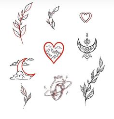 various tattoos with hearts and arrows on the back of their arms, one is drawn in red