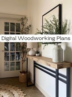 a living room filled with furniture next to a mirror and plant on top of a wooden shelf