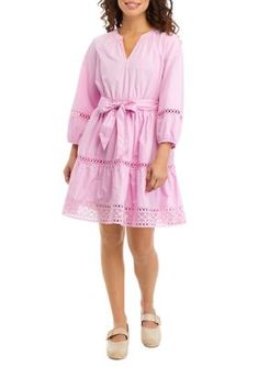 Cute and casual, this breezy mini dress from Wonderly looks great with sandals or wedges for any outing. | Wonderly Women's Petite 3/4 Sleeve Mini Dress, Pink, PXL 3/4 Sleeve Mini Dress For Summer Vacation, Summer Vacation Mini Dress With 3/4 Sleeves, Spring Beach Dress With 3/4 Sleeves, Summer Mini Dress With 3/4 Sleeves For Day Out, Feminine Summer Dress With 3/4 Sleeves, Chic Summer Mini Dress With 3/4 Sleeves, Feminine Dress With 3/4 Sleeves For Summer, Chic Mini Dress With 3/4 Sleeves For Summer, Feminine 3/4 Sleeve Summer Dress