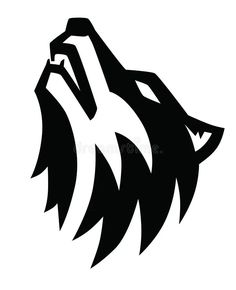 a black and white wolf head on a white background, logo or emblem for a sport team