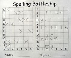 two sheets of paper that have different types of lines and letters on them, with the words spelling battleship