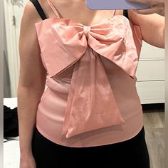 Brand New New York & Company Elegant Top With A Big Bow In The Front, In Beautiful Pink/ Salmon Color. Size Medium. Luxury Pink Blouse For Festive Occasions, Luxury Pink Blouse Piece For Evening, Summer Evening Top With Bow Detail, Summer Evening Top With Bow, Spring Night Out Tops With Bow, Fitted Tops With Bow For Brunch, Fitted Top With Bow For Brunch, Fitted Bow Tops For Brunch, Salmon Color