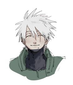 an anime character with white hair wearing a green jacket