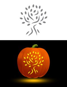 a pumpkin with an image of a tree on it