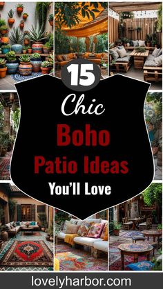 the cover of 15 chic boho patio ideas you'll love