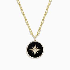 Effy Novelty 14K Yellow Gold Onyx and Diamond Star Coin Pendant, 4.49 | effyjewelry.com Luxury One-of-a-kind Pendant Necklace, Diamond Evil Eye Bracelet, Diamond Infinity Necklace, Cross Necklace Sideways, Diamond Evil Eye, Star Of David Pendant, Starfish Pendant, White Gold Sapphire, Bracelets Gold Diamond