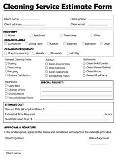 a cleaning service form is shown in this image