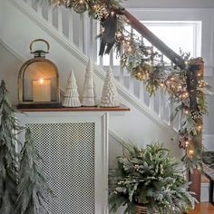 christmas decorations on the banister and stairs