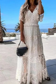 Feminine Lace Maxi Dress With Lace Patchwork, Feminine Maxi Dress With Lace Patchwork, Feminine Lace Maxi Dress With Patchwork, Elegant Short Sleeve Lace Maxi Dress, Feminine Short Sleeve Lace Maxi Dress, Summer V-neck Maxi Dress With Lace Patchwork, Chic Lace Patchwork Maxi Dress, Chic Maxi Lace Patchwork Dress, Summer V-neck Maxi Dress With Lace Sleeves