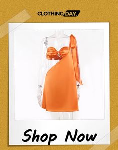 Women Summer Holidays One Shoulder Strapless Cutout Dress Summer Party Strapless Mini Dress, Glamorous Strapless Summer Dresses, Orange One Shoulder Mini Dress For Summer, Orange One-shoulder Summer Mini Dress, Orange One Shoulder Mini Dress For Party, Orange One-shoulder Mini Dress For Party, Summer Mini One-shoulder Dress For Date Night, Chic Strapless Mini Dress For Summer, Chic Orange Strapless Dress For Party