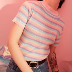 PASTEL STRIPES KNIT TOP sold by OCEAN KAWAII on Storenvy Rad Clothes, Dc Fashion, Pastel Stripes, Tony Moly, Thrift Fashion, Kawaii Shop, Dream Clothes, Striped Knit, Grunge Outfits