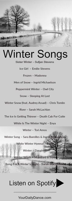 the winter song list is shown in black and white