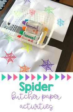 spider kitchen paper activities for kids to do on the table with markers and crayons