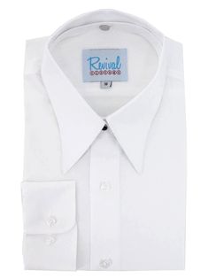 "1940s Vintage Style White Pure Cotton Shirt with Detachable Spearpoint Collar and Single Barrel Cuff Our soft spear collar shirts have all the authentic features of those worn in the thirties and forties. The long pointed soft collar has topstitching close to the edge. In this version, the shirt is collarless (\"grandad shirt\"), but has a detachable spearpoint collar that can be worn with or without the shirt. Authentic bib detail shirt front. Ideal for those who wish to emulate the 1930s or 1 Classic White Fitted Collars, Classic Shirt With Button Closure, Retro Button-up Shirt For Formal Occasions, Retro Button-up Formal Shirt, Retro Formal Shirt With Spread Collar, Classic Collared Dress Shirt With Buttons, Vintage Formal Shirt With Button Closure, Retro Formal Shirt With Button Closure, Vintage Collared Formal Shirt