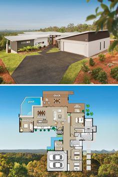 two story house plans with an open floor plan and large living area in the middle