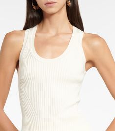 Jonathan Simkhai - Liezel rib-knit tank top | Mytheresa White Ribbed Scoop Neck Tank Top, White Sleeveless Ribbed Tank Top, White Ribbed Sleeveless Tank Top, Fitted White Ribbed Tank Top, Ribbed Spring Tank Top With Minimal Stretch, Ribbed Tank Top With Minimal Stretch For Spring, White Tank Top With Seamless Construction, White Tank Top With Minimal Stretch, White Tank Top With Minimal Stretch And Seamless Construction