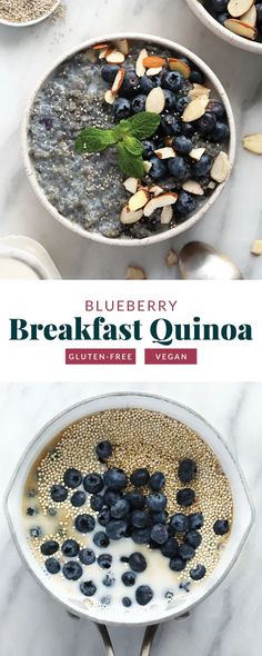 blueberry breakfast quinoa with yogurt and almonds