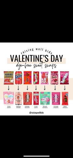 valentine's day candy is shown with the words on it and an arrow pointing to each