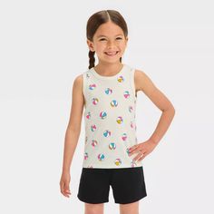 Toddler Girls' Beachball Shirt - Cat & Jack™ Cream : Target Summer Crew Neck Top For Playwear, Playful White Tank Top For Summer, Summer Tops For Playwear With Relaxed Fit, Relaxed Summer Tops For Playwear, Relaxed Fit Tops For Summer Playwear, Sporty Cotton Tops For Playwear, Relaxed Fit T-shirt For Playwear And Summer, Playful Summer Tops For Playtime, Playful Graphic Print Tank Top For Summer