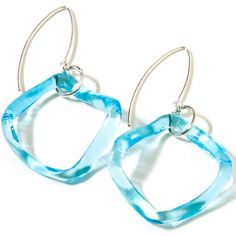 What happens when you cross an empty mini bar gin bottle with our wavy glass studio technique? Magic baby blue ruffle glass! These beautiful earrings are both stunning and light and easy to wear. Finished with sterling boomerang ear wires. Glass is approximately 1 inch by 1 inch. Earring length (drop) is approximately 2 inches. Patented.  Aqua from a Bombay Sapphire Gin bottle Recycled glass and sterling silver Bombay Sapphire Gin, Bombay Sapphire, Gin Bottle, Smart Glass, Sustainable Accessories, Glass Studio, Forever Jewelry, Recycled Jewelry, Mini Bar