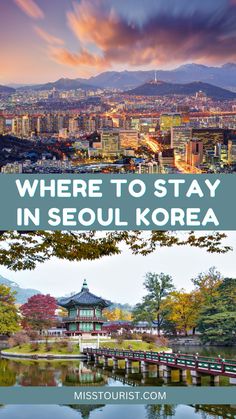 the seoul skyline with text overlaying where to stay in seoul korea