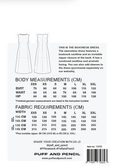 the back and side view of a sewing pattern for a dress with measurements on it