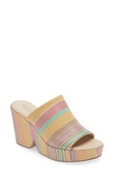 A chunky wedge and platform deliver commanding height in this comfortable slide sandal. 3 3/4" heel; 1 1/2" platform (size 8.5) Leather or textile upper/leather lining/synthetic sole Imported Chunky Wedges, Sandal Women, Slide Sandals, Womens Sandals, Wedges, Loafers, Nordstrom, New York, Women Shoes