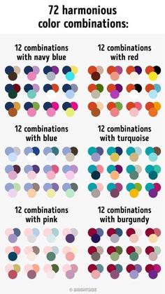 an info sheet with different colors and sizes for each type of color combination, including the blue